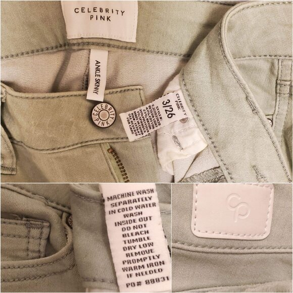 Celebrity Pink Light Green Skinny Ankle Jeans with Distressed Hem - 3/26 Juniors - Picture 6 of 12